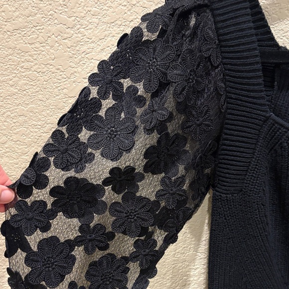 French Connection Black Square-Neck Knit Sweater with Floral Appliqué Sleeves - Picture 5 of 6